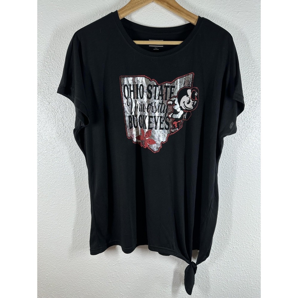 Ohio State Buckeyes Shirt Womens Large Black NCAA Football Tie Front Top